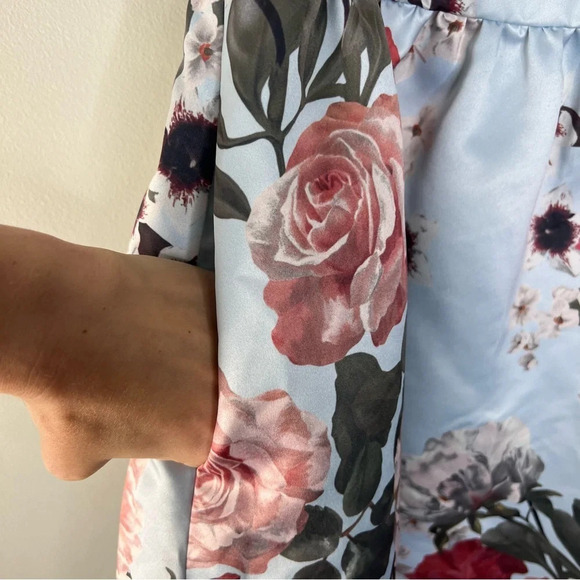 Cece Floral Rose Light Blue Silky Midi Dress Formal Homecoming Wedding sz 0 - Picture 7 of 8